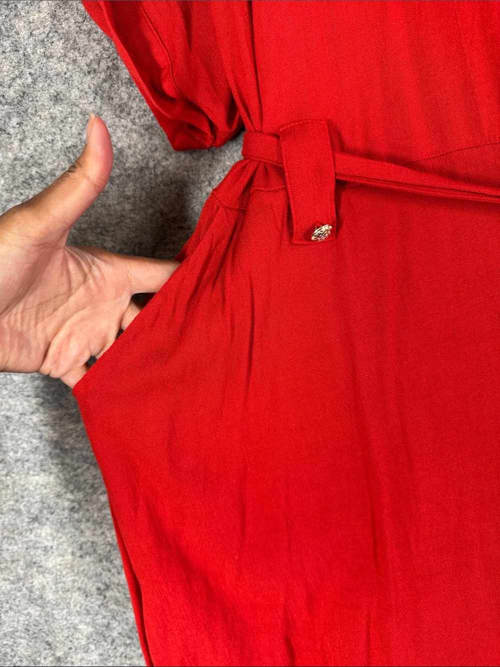 Torrid Red Shirt Dress Size 2 Plus Tie Waist Button Front Casual Midi Summer - Picture 6 of 16